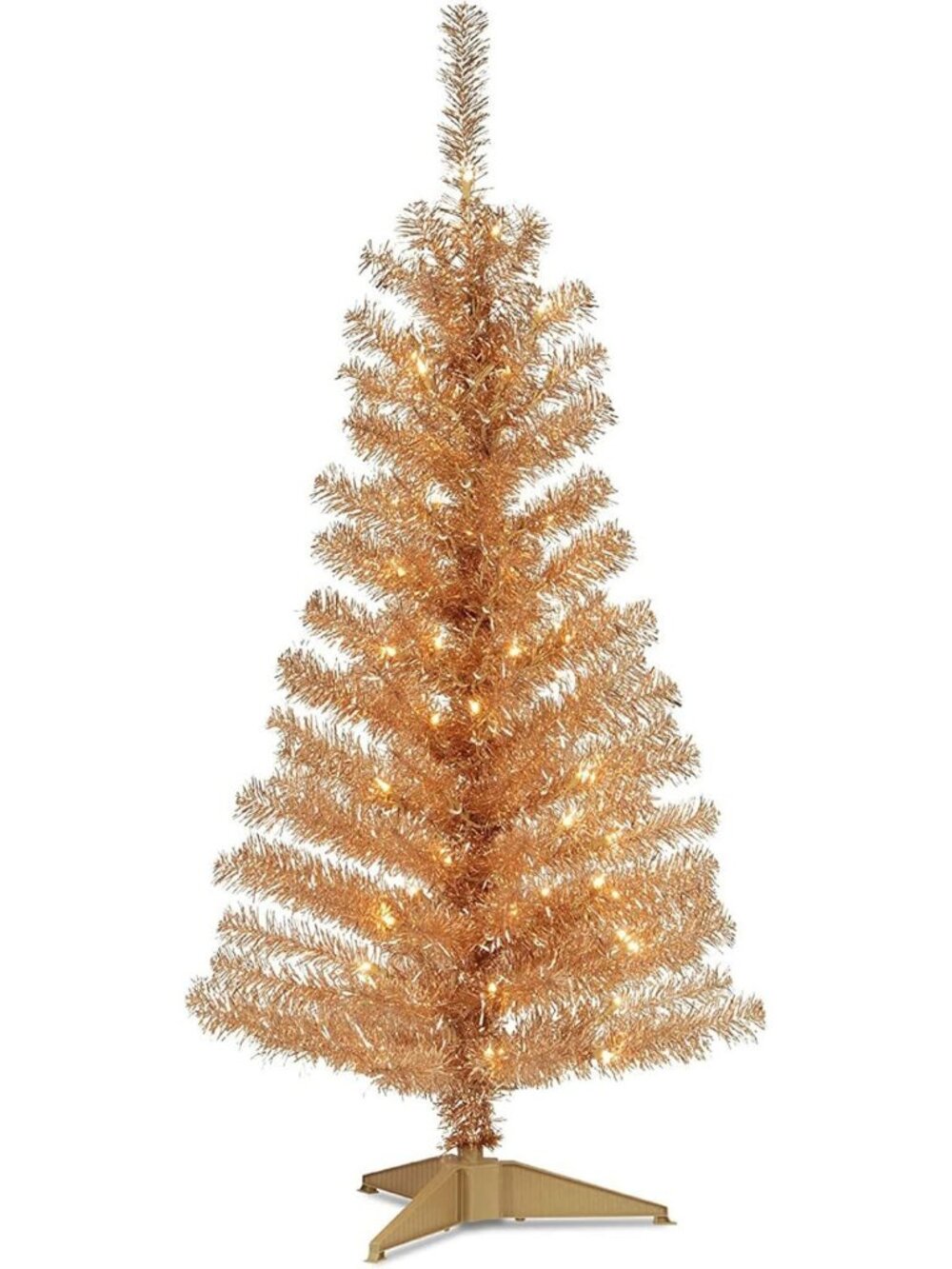 4ft Pre-Lit Champagne Gold Tinsel Mini Christmas Tree - Festive Holiday Decor